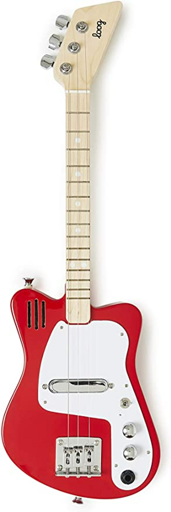 Loog Mini 3-String Electric Kids Guitar For Beginners With Built-In Amp App & Lessons - Ages 3+ Red