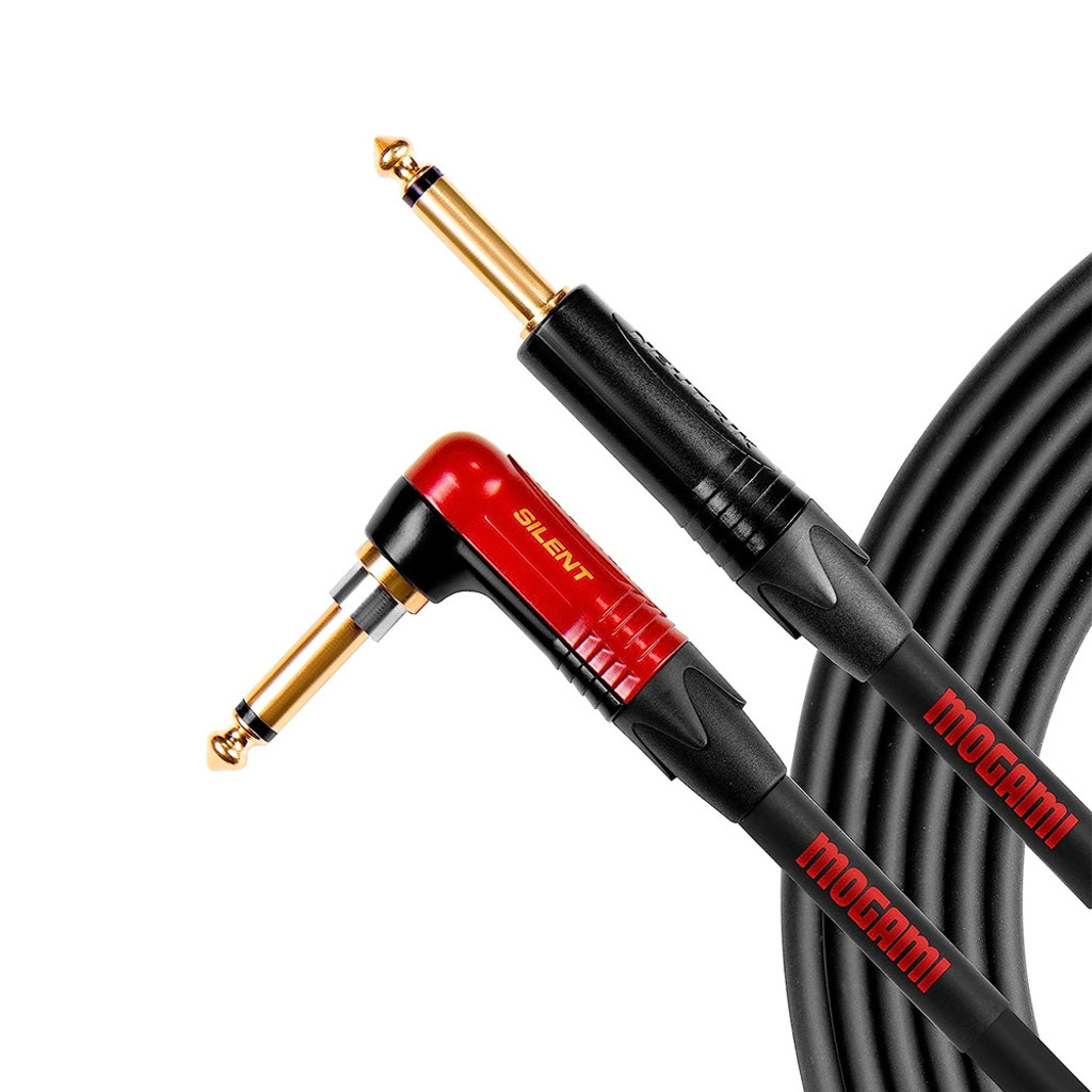 Mogami Od Gtr-12 Silent R Overdrive Guitar Instrument Cable 1/4" Ts Male Plugs Gold Contacts Right Angle Silent Plug To Straight Connectors - 12 Feet With Lifetime Warranty