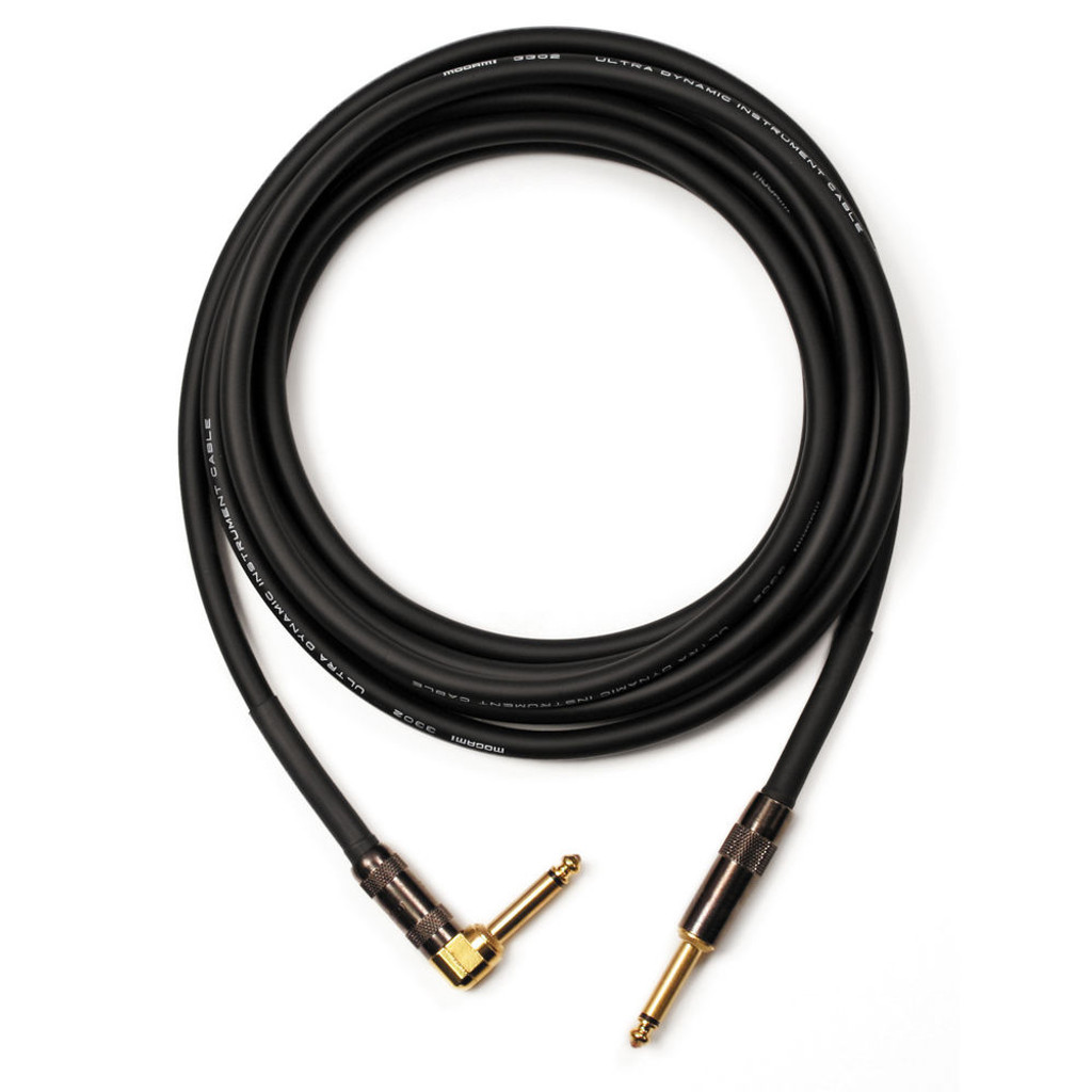 Mogami Platinum Guitar-03R Instrument Cable 1/4" Ts Male Plugs Gold Contacts Right Angle And Straight Connectors With Copper Core Plugs By G&H And Conductive Pvc Wrap - 3 Feet With Lifetime Warranty