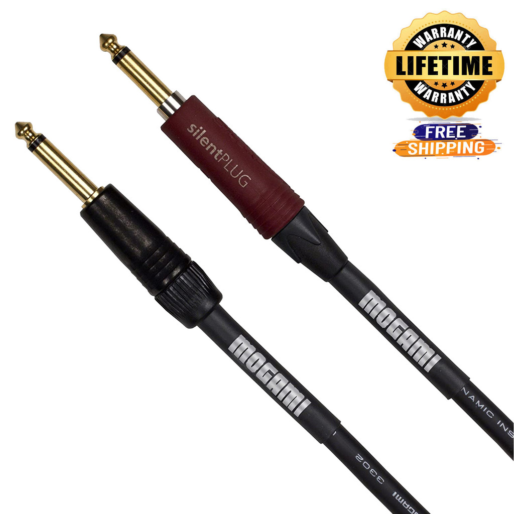 Mogami Platinum Guitar-30 Instrument Cable 1/4" Ts Male Plugs Gold Contacts Straight Connectors With Silent Plug Neutrik Silent Play Connectors And Conductive Pvc Wrap - 30 Feet With Lifetime Warranty