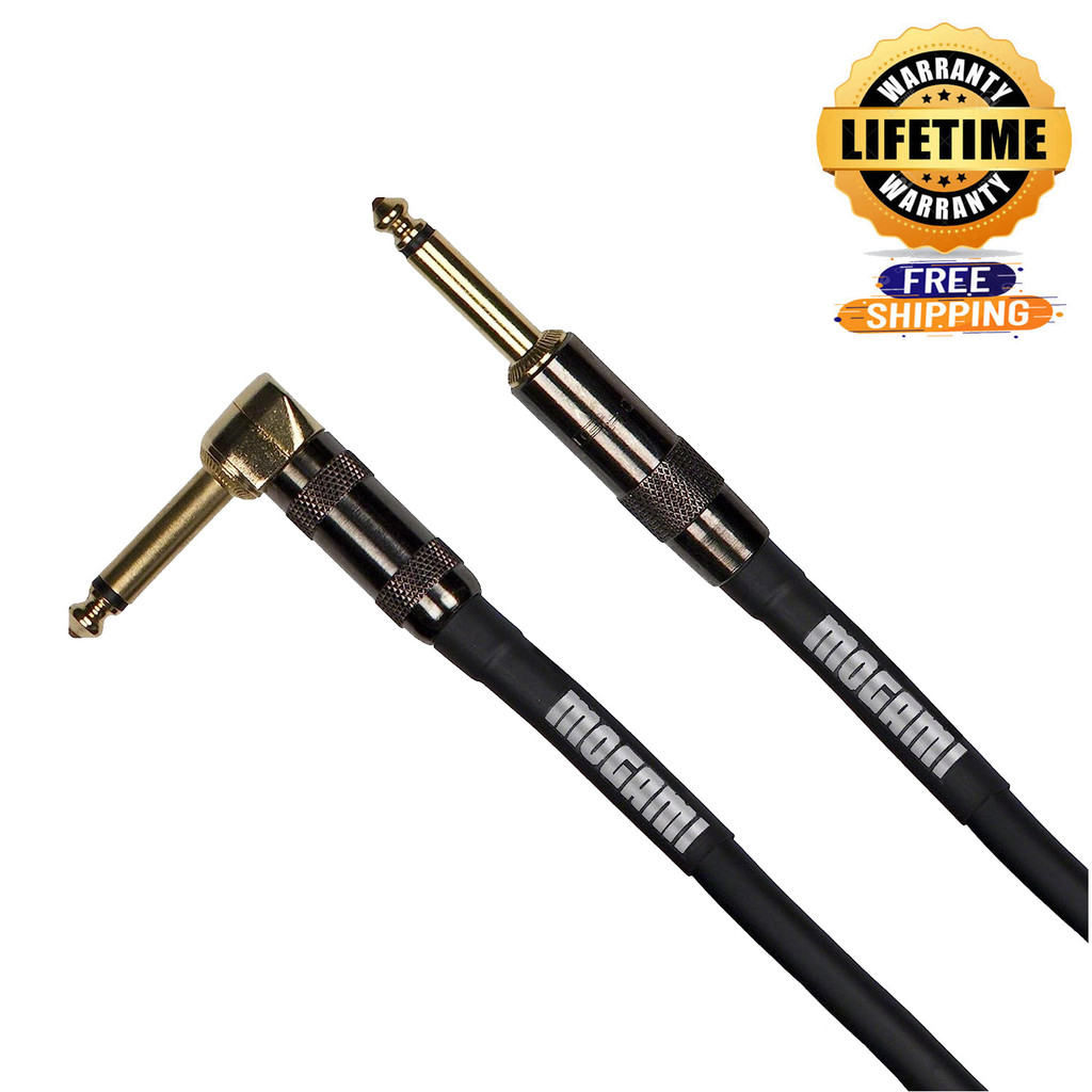 Mogami Platinum Guitar-30R Instrument Cable 1/4" Ts Male Plugs Gold Contacts Right Angle And Straight Connectors With Copper Core Plugs By G&H And Conductive Pvc Wrap - 30 Feet With Lifetime Warranty