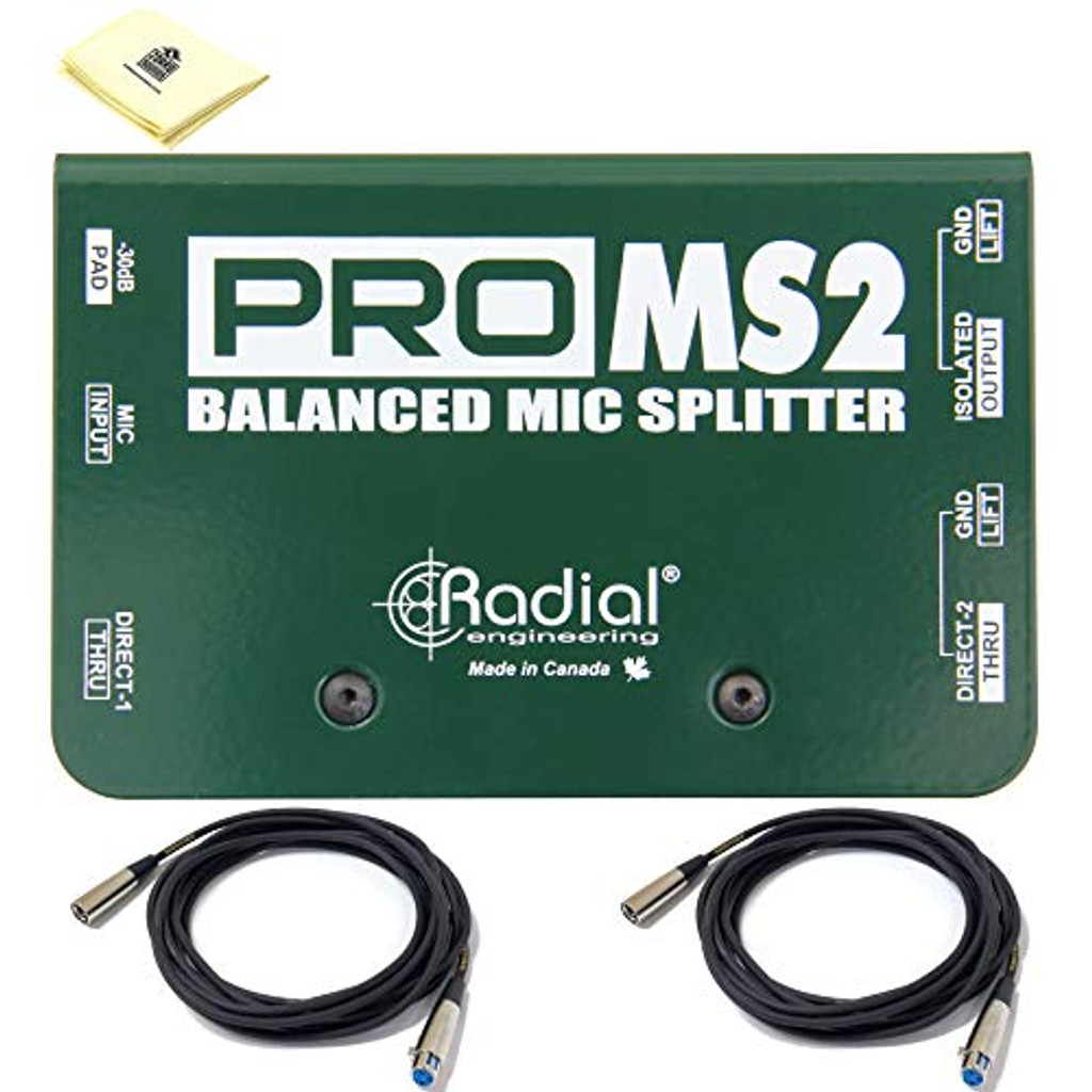 Radial Proms2 Passive Microphone Splitter With 2X Senor Microphone Cable And Zorro Cloth