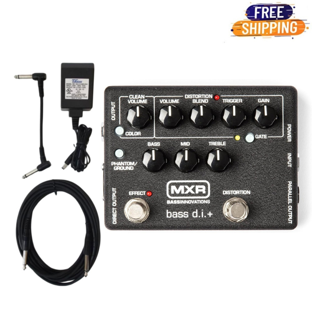 Dunlop MXR M80 Bass D.I.+ Guitar Pedal with Power Supply, Patch Cable and Instrument Cable