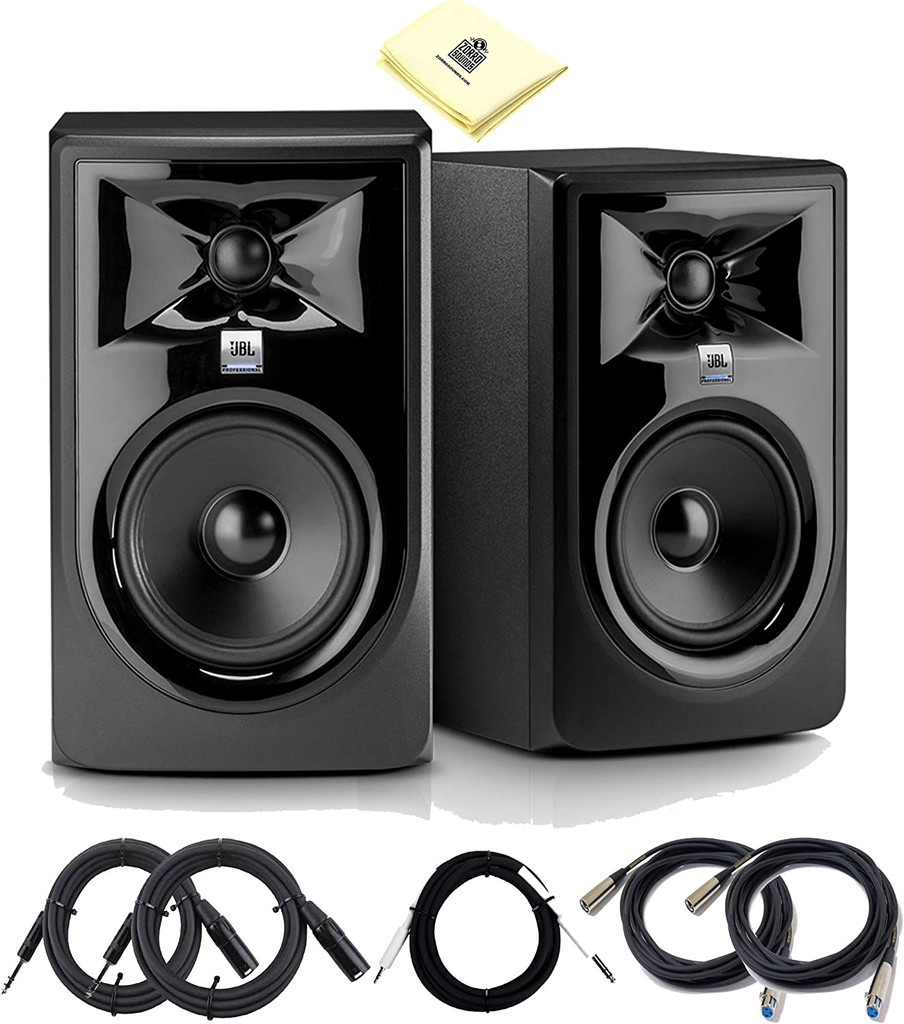 JBL Professional 306P MKII Next-Generation 6-Inch Two Way Powered Studio Monitor (Pair) with 2 x Senor Microphone & 2x Balance Cable 1x TRS Cable and Zorro Cloth