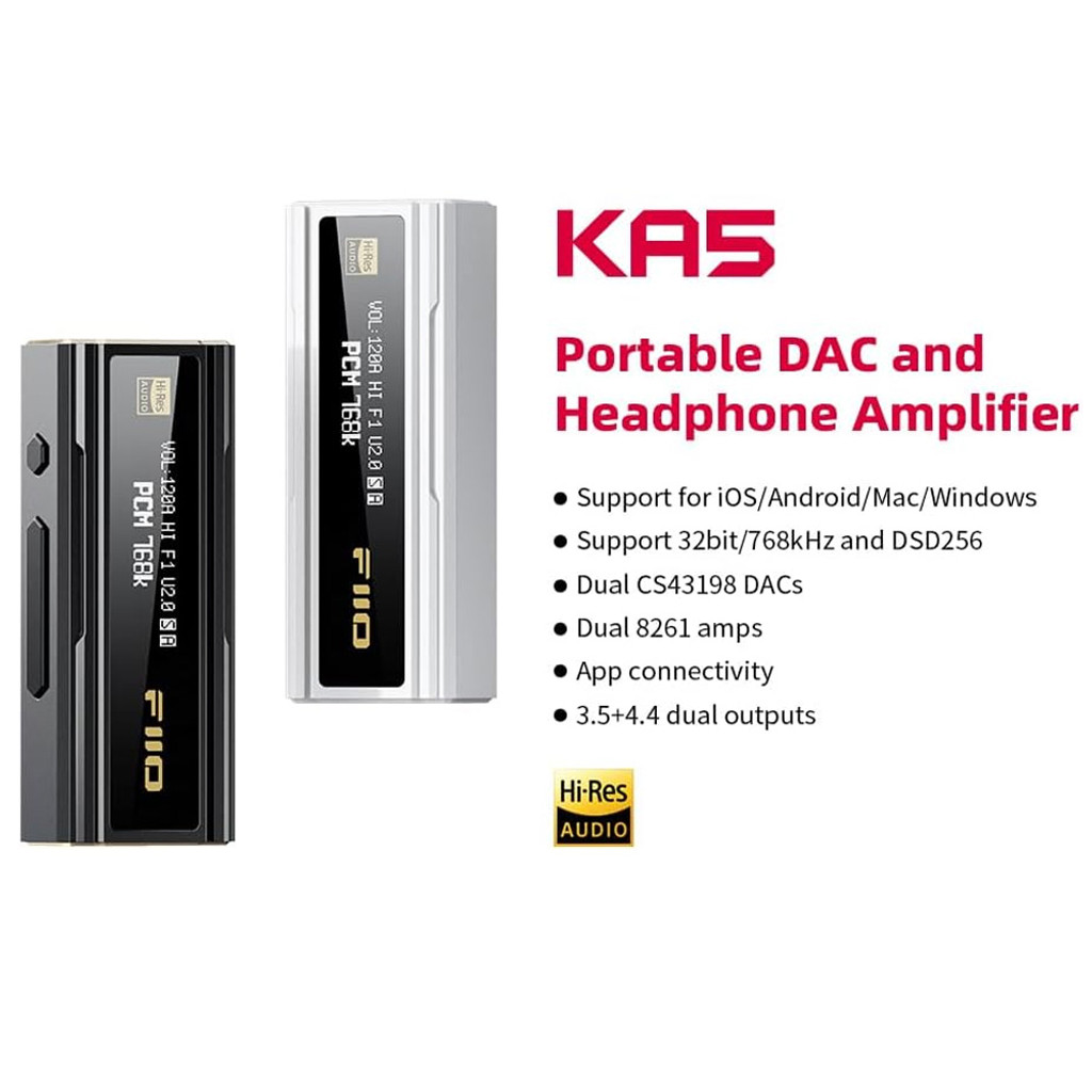 FiiO Ka5 Usb Portable Dac Headphone Amplifier Dongle Volume Control With App Connectivity - Black