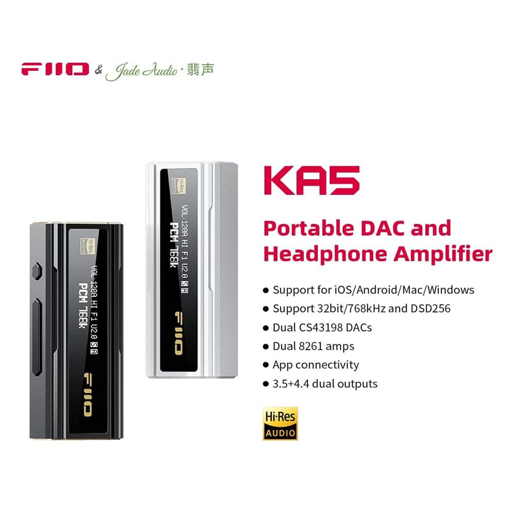 Fiio Ka5 Usb Portable Dac Headphone Amplifier Dongle Volume Control With App Connectivity