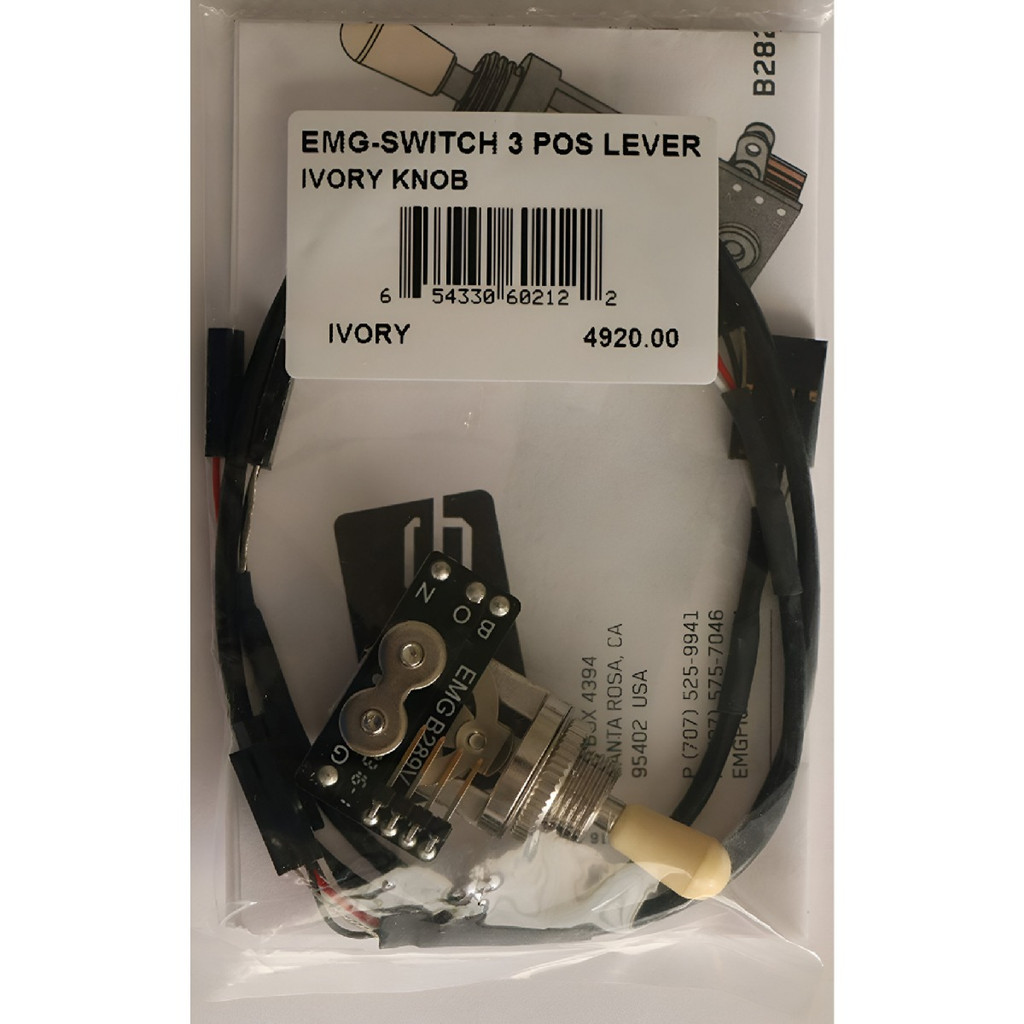 EMG 289 Solderless Toggle Switch with Cables 3 Position Lever Ivory Knob