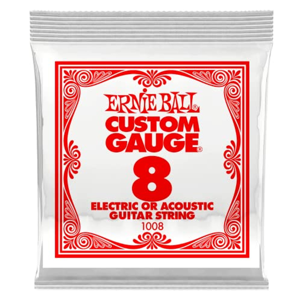 Ernie Ball Nickel Plain Single Guitar String .008 Gauge Pack of 6 - Red and White