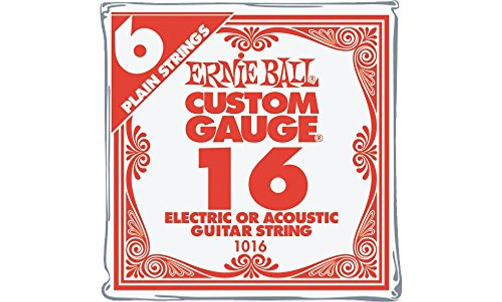 Ernie Ball Nickel Plain Single Guitar String .016 Gauge Pack of 6