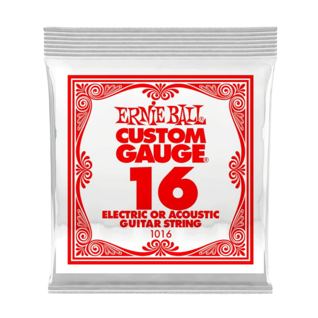 Ernie Ball Nickel Plain Single Guitar String .016 Gauge Pack of 6 - Red and White