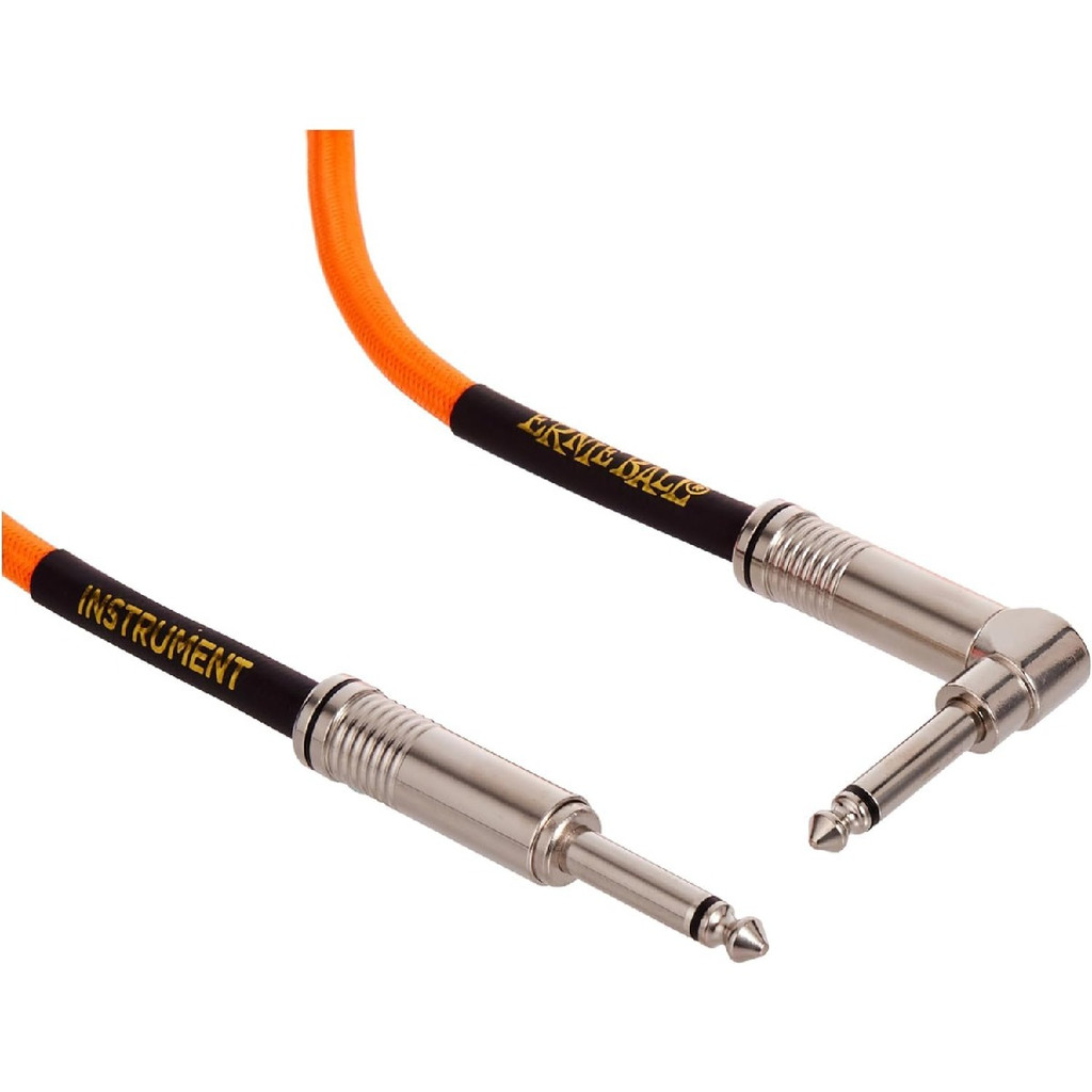 Ernie Ball Braided Instrument Cable Straight Angle 10 Feet Length in Neon Orange P06079 - Pack of 2
