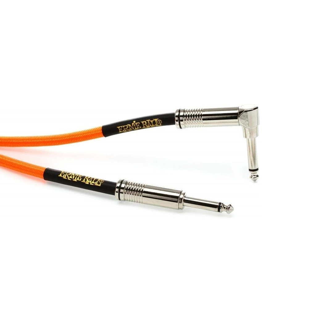 Ernie Ball Braided Instrument Cable Straight Angle 18 Feet Length in Neon Orange P06084 - Pack of 2