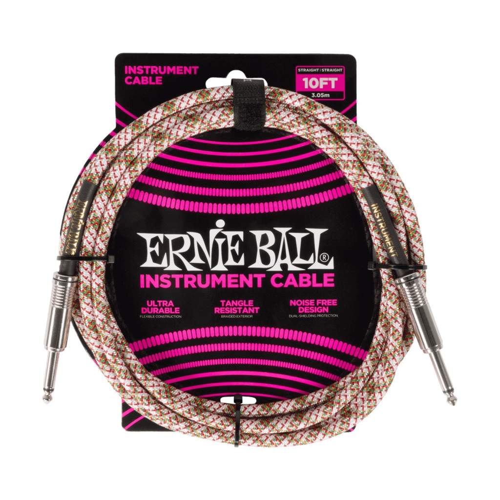Ernie Ball Braided Instrument Cable Straight to Straight 10 Feet Length in Emerald Argyle P06426 - Pack of 2