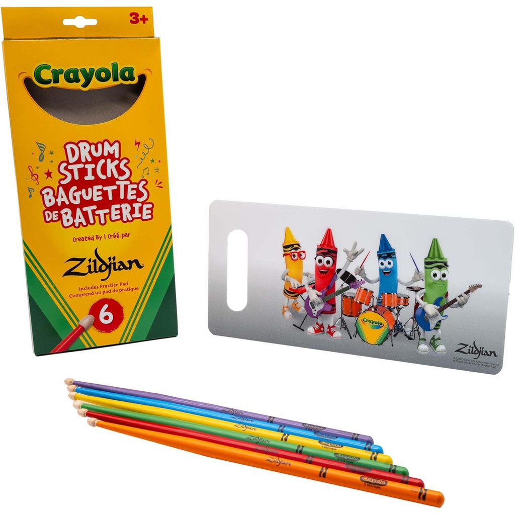 Zildjian Crayola Kids Drumsticks Set (6 Pack) with Pad - Multicolored