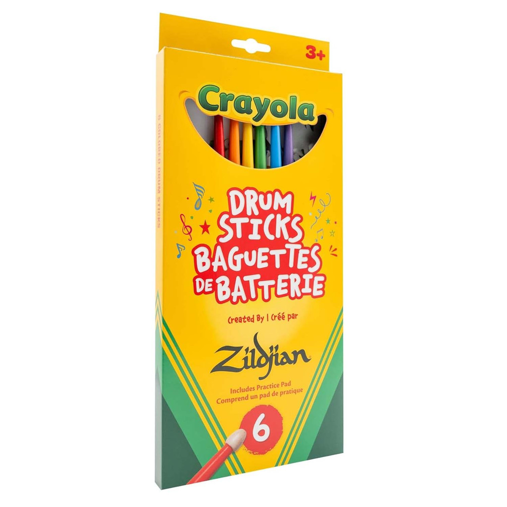 Zildjian Crayola Kids Drumsticks Set (6 Pack) with Pad - Multicolored