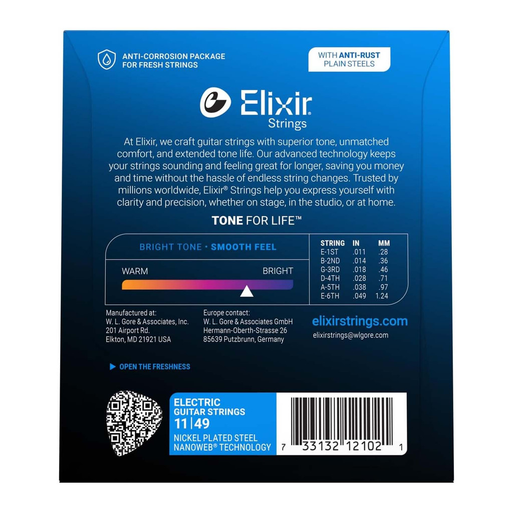 Elixir Strings Electric Guitar Strings Medium with Nanoweb Coating Bright Smooth Blue - Set of 3