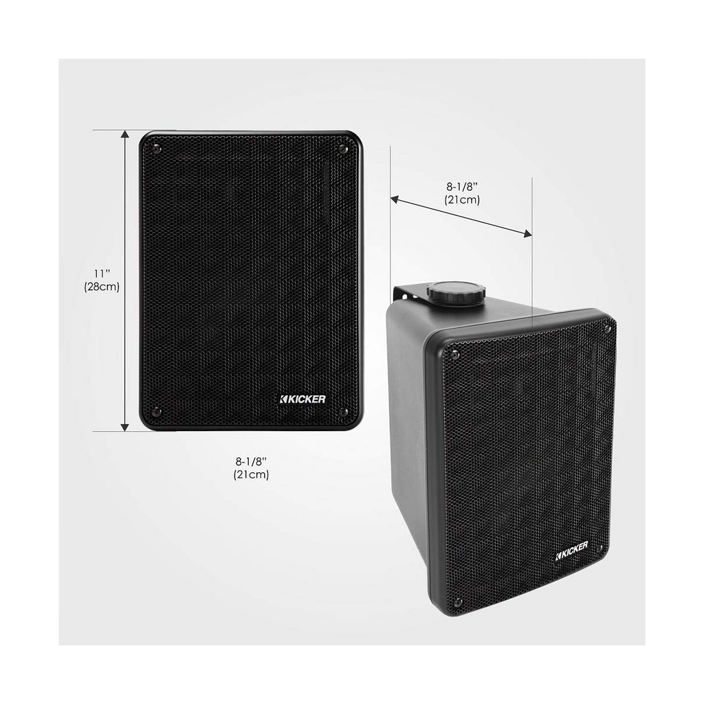 Kicker KB6 Full Range 2-Way High-efficiency Indoor Outdoor Speakers with Quick Mounting System (Set of 4) - Black