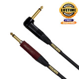 Mogami Gold Inst Silent S-18R Guitar Instrument Cable 1/4" Ts Male Plugs Gold Contacts Straight Silent Plug To Right Angle Connectors - 18 Feet With Lifetime Warranty