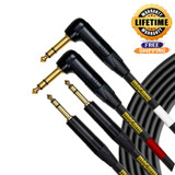 Mogami Gold Key SB-15R Balanced Stereo Keyboard Instrument Cable 1/4" TRS Male Plugs Gold Contacts Dual Right Angle to Dual Straight Connectors - 15 Feet with Lifetime Warranty