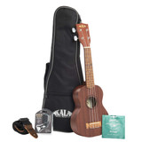 Kala Ka-15 Soprano Ukulele Bundle With String Strap Tuner And Gig Bag - Natural Mahogany