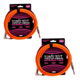 Ernie Ball Braided Instrument Cable Straight Angle 10 Feet Length in Neon Orange P06079 - Pack of 2