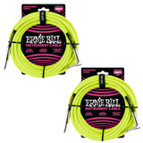Ernie Ball Braided Instrument Cable Straight Angle 10 Feet Length in Neon Yellow P06080 - Pack of 2