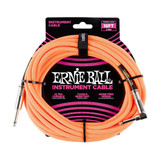 Ernie Ball Braided Instrument Cable Straight Angle 18 Feet Length in Neon Orange P06084 - Pack of 2