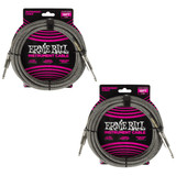 Ernie Ball Braided Instrument Cable Straight to Straight 18 Feet Length in Silver Fox P06433 - Pack of 2