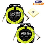 Ernie Ball Flex Instrument Cable Straight/Angle - Pack of 2 with Zorro Polishing Cloth in Green - 10 Feet Ernie Ball Flex Instrument Cable Straight/Angle - Pack of 2 with Zorro Polishing Cloth in Green - 10 Feet