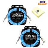 Ernie Ball Flex Instrument Cable Straight/Angle - Pack of 2 with Zorro Polishing Cloth in Blue - 10 Feet Ernie Ball Flex Instrument Cable Straight/Angle - Pack of 2 with Zorro Polishing Cloth in Blue - 10 Feet