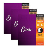 Elixir Phosphor Bronze Nanoweb 16002 Extra Light 10-47 Acoustic Guitar Strings with Bonus Elixir Pick Bright Smooth Purple - Set of 3