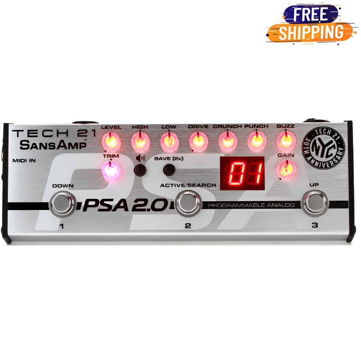TECH21 Sansamp PSA 2.0 プリアンプ サンズアンプ Tech 21 Sansamp Psa 2.0 Programmable Instrument Pre-Amp Pedal With