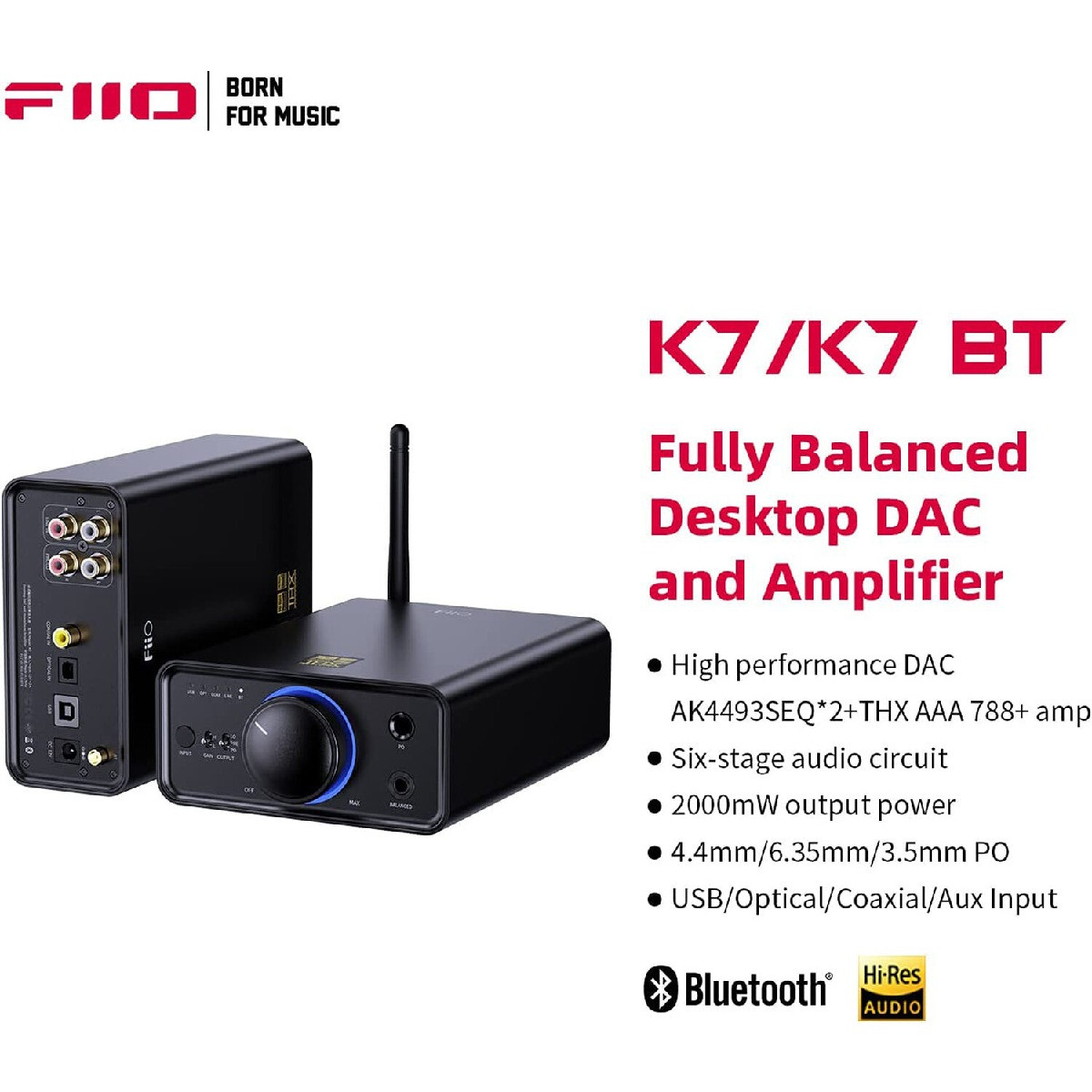 FiiO K7BT Fully Balanced HiFi DAC Bluetooth Headphone Amplifier