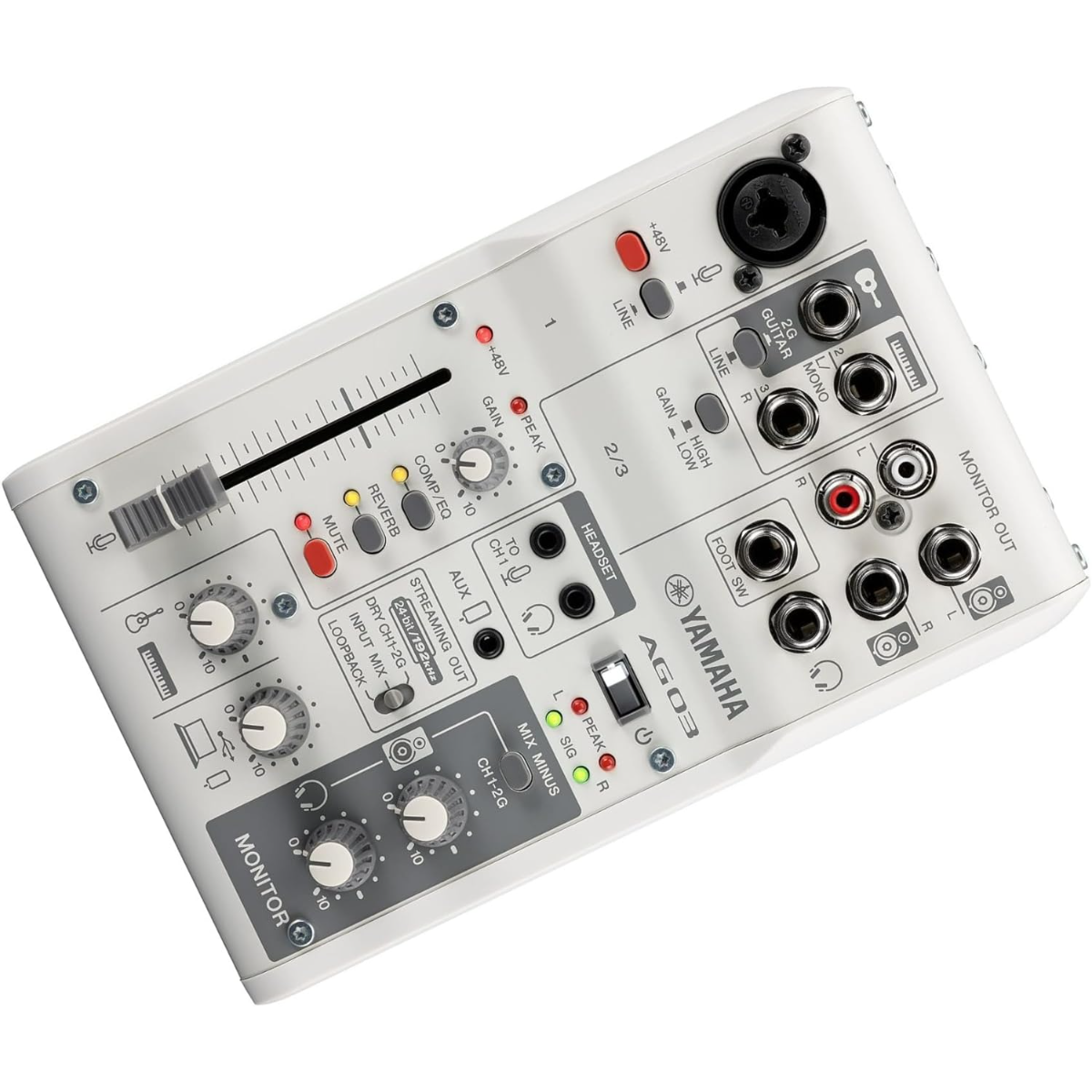 Yamaha AG03MK2 White 6 Channel Live Streaming Mixer Loopback with USB audio  interface and Steinberg Software Suite