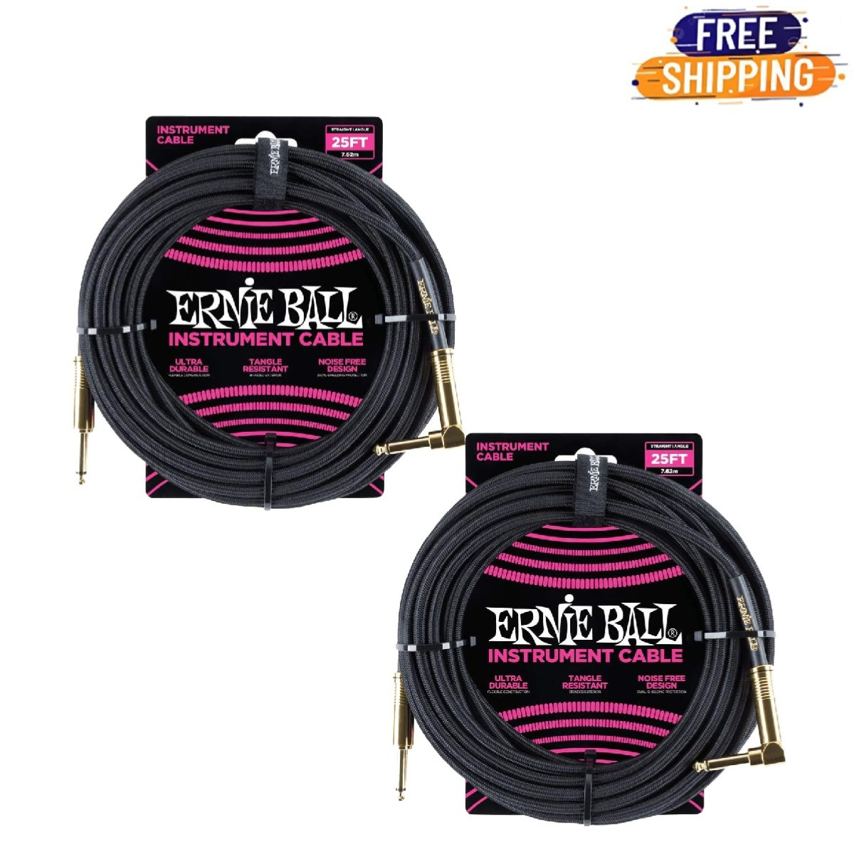 Ernie Ball Braided Instrument Cable Straight/Angle 25 Feet Length