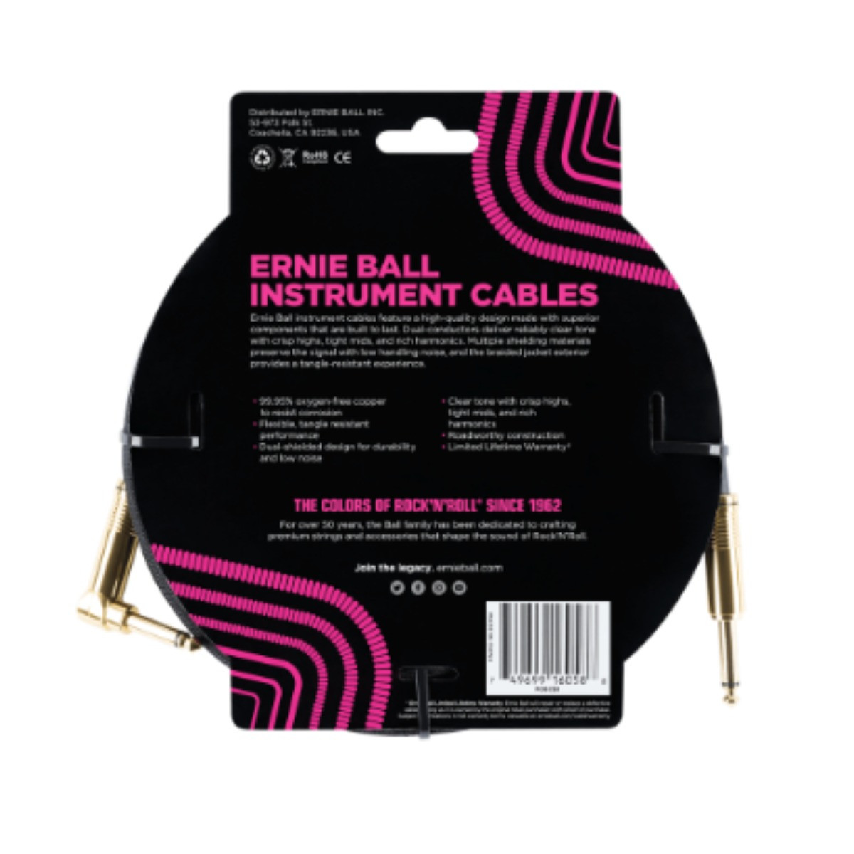 Ernie Ball Braided Instrument Cable Straight/Angle 25 Feet Length