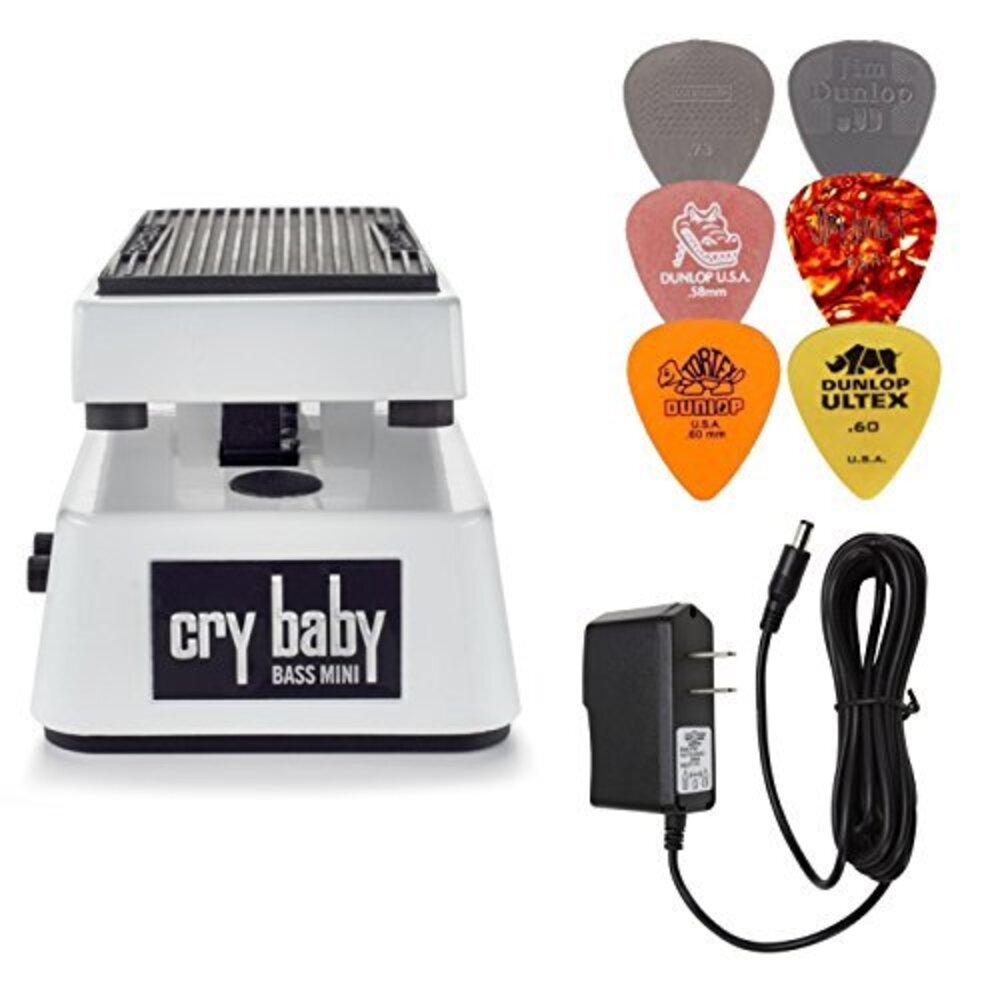 Dunlop Cbm105Q Cry Baby Mini Bass Wah Pedal Bundle With 9V Power Supply And  6 Assorted Dunlop Picks