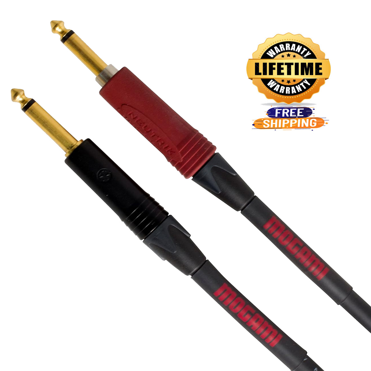 Mogami OD GTR-30 Overdrive Guitar Instrument Cable 1/4” TS Male Plugs Gold  Contacts Straight Connectors with silentPLUG - 30 Feet with Lifetime 