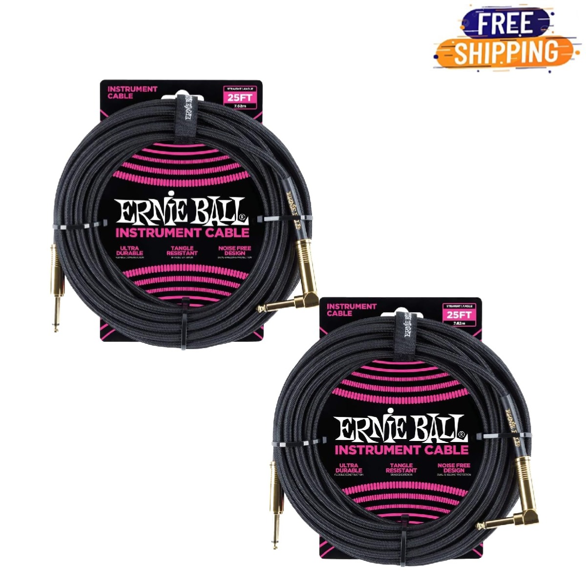 Ernie Ball Braided Instrument Cable Straight/Angle 25 Feet Length
