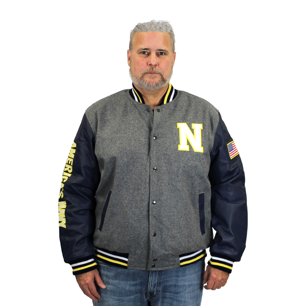 NEW YORK YANKEES TWO-TONE WOOL AND LEATHER JACKET - NAVY