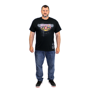 Model wearing U.S. Marines Graphic T-Shirt showing front design and classic short-sleeve fit