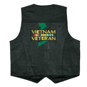 Back view of Vietnam Veteran Leather Vest showing large embroidered Vietnam Veteran logo and high-quality leather finish.