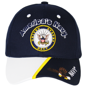 Front view of U.S. Navy Bungee Cap featuring embroidered Navy logo and curved visor.