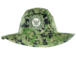 Front view of U.S. Navy Digital Camo Military Hunter Hat featuring embroidered Navy logo.
