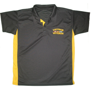 Front view of Made in the USA Vietnam Veteran Performance Polo Shirt featuring embroidered Vietnam Veteran emblem.