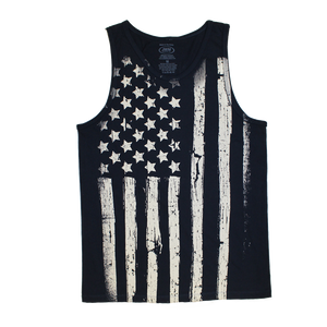 Front view of Made in the USA U.S. Navy Flag Tank Top featuring bold American flag design.