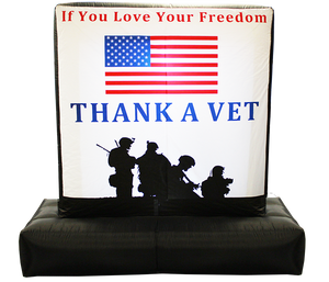 Front view of Thank A Vet 6 Foot Inflatable featuring red, white, and blue patriotic design with LED illumination.
