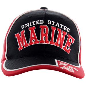 Front view of US Marines Two Tone Performance Cap featuring 3D embroidered United States Marine emblem.