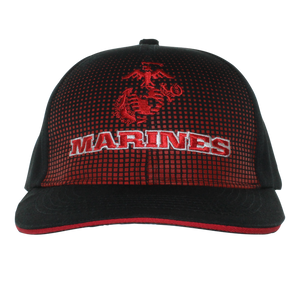 Front view of US Marines folding dress cap featuring fully embroidered Marines logo.