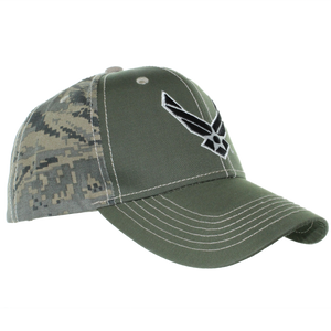 Left side view of Air Force neutral camo cap showing curved brim and camouflage pattern.